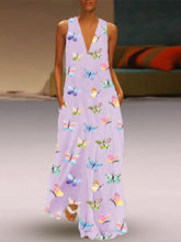 Load image into Gallery viewer, Women's Color Butterfly Print Deep V Neck Dress
