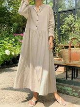 Load image into Gallery viewer, Vestido holgado de algodón y lino con manga larga
