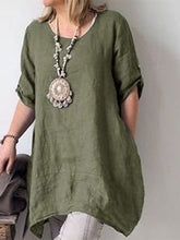 Load image into Gallery viewer, Women's Irregular Hem Round Neck Cotton Hemp Dress
