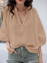 Load image into Gallery viewer, Camisa feminina de algodão com manga larga larga
