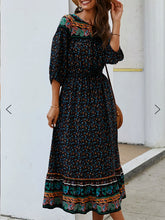 Load image into Gallery viewer, Vestido Midi Beach 3/4 Manga Boho Gola V
