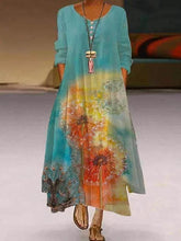 Load image into Gallery viewer, Women's Dandelion Printed Long Sleeve Maxi Dress
