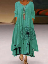 Load image into Gallery viewer, Women's Dandelion Printed Long Sleeve Maxi Dress
