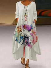 Load image into Gallery viewer, Women's Dandelion Printed Long Sleeve Maxi Dress
