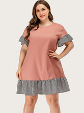 Load image into Gallery viewer, Crew Neck Short skirt Dress Plus Size Conventional cropping Striped conventional conventional Splice Non-stretchy Daily Holiday Going Out Workwear Cotton-Blend Spring Summer Autumn Casual Cute Retro Elegant
