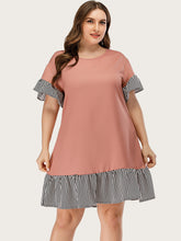 Load image into Gallery viewer, Crew Neck Short skirt Dress Plus Size Conventional cropping Striped conventional conventional Splice Non-stretchy Daily Holiday Going Out Workwear Cotton-Blend Spring Summer Autumn Casual Cute Retro Elegant
