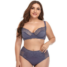 Load image into Gallery viewer, Women's Plus size sexy Underwire Lace Trim Bra Set
