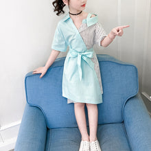 Load image into Gallery viewer, Teen Girls 4-10 Years Old Personality Color Block Stitching Striped Dress
