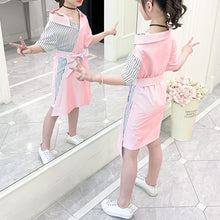 Load image into Gallery viewer, Teen Girls 4-10 Years Old Personality Color Block Stitching Striped Dress
