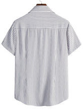 Load image into Gallery viewer, Men's Short Sleeve Lapel Loose Striped Shirt
