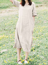 Load image into Gallery viewer, V-neck loose fit cotton dress

