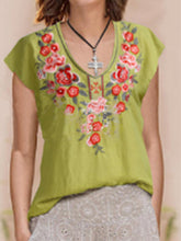 Load image into Gallery viewer, Women's embroidered cotton and linen T-shirt
