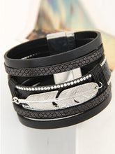 Load image into Gallery viewer, Women Metal Leaf Feather Special Extra Large Multilayer Leather Magnet Bracelet Buckle
