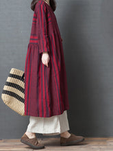 Load image into Gallery viewer, Women Long Sleeve Striped Cotton Linen Dress
