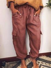 Load image into Gallery viewer, Calças casuais femininas de algodão e linho com bolso
