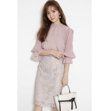 Load image into Gallery viewer, Chiffon shirt with sweet bow tie and ruffle sleeves

