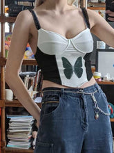 Load image into Gallery viewer, Butterfly print suspender tube top
