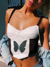 Load image into Gallery viewer, Butterfly print suspender tube top
