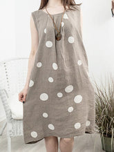 Load image into Gallery viewer, Women's sleeveless linen dress with dots
