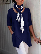 Load image into Gallery viewer, Camisa feminina de bolso assimétrica com meia manga
