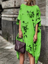 Load image into Gallery viewer, Vestido de algodão e linho com estampa de moda feminina irregular
