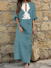 Load image into Gallery viewer, Women's Long Sleeve V Neck Loose Cotton and Linen Dress

