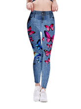 Load image into Gallery viewer, Vaqueros de imitación slim fit con mariposa de alta elasticidad
