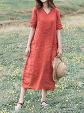 Load image into Gallery viewer, V-neck loose fit cotton dress
