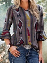 Load image into Gallery viewer, Blusa feminina estampada vintage com meia manga comprida
