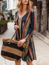 Load image into Gallery viewer, Vestido feminino de manga comprida listrado
