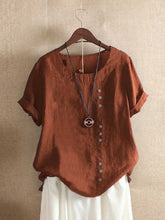 Load image into Gallery viewer, Solid color short sleeve cotton and linen casual t-shirt
