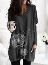 Load image into Gallery viewer, Dandelion Print Round Neck Long Sleeve Women's T-shirt
