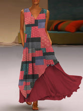 Load image into Gallery viewer, Vintage Print Patch Pocket Double Layer Women Dress
