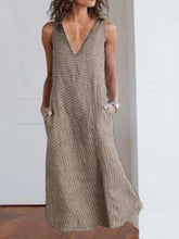 Load image into Gallery viewer, Vestido feminino sem mangas com costura listrada
