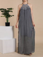 Load image into Gallery viewer, Vestido feminino com recortes em algodão e renda rendada
