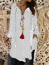 Load image into Gallery viewer, Vestido de bolinhas plus size de algodão e linho

