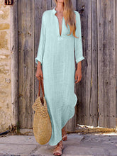Load image into Gallery viewer, Women's V-Neck Loose Cotton and Linen Dress
