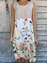 Load image into Gallery viewer, Women's sleeveless cotton and linen dress with printed seams
