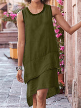 Load image into Gallery viewer, Sleeveless Multi-Layer Cotton and Hemp Round Neck Dress for Women
