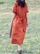 Load image into Gallery viewer, V-neck loose fit cotton dress
