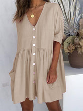 Load image into Gallery viewer, Vestido casual feminino de linho e algodão com bolso

