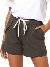 Load image into Gallery viewer, Shorts casuais femininos de algodão e linho com cordão elástico
