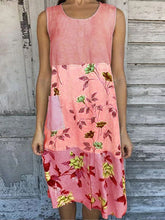Load image into Gallery viewer, Women's sleeveless cotton and linen dress with printed seams
