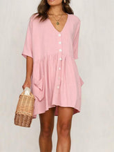 Load image into Gallery viewer, Vestido casual feminino de linho e algodão com bolso
