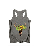 Load image into Gallery viewer, Cabeza de vaca estampado de girasol sin espalda sexy pequeño chaleco tirantes moda
