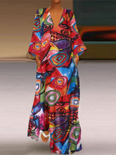 Load image into Gallery viewer, Vestido feminino estampado plus size com decote em V
