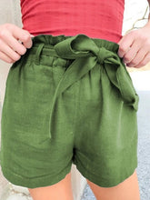 Load image into Gallery viewer, Women's lace-up cotton and linen shorts
