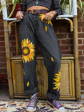 Load image into Gallery viewer, Women's straight leg jeans with sunflower print
