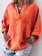 Load image into Gallery viewer, Europe and the United States V-neck cotton and linen long-sleeved loose fit shirt
