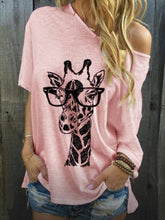 Load image into Gallery viewer, Camiseta de manga corta de algodón con estampado de jirafas para mujer
